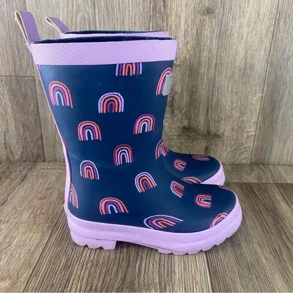 Hatley Rain Boots Girls Sz 8 Blue Purple Rainbow Waterproof Pull On Tall Toddler - Picture 5 of 8